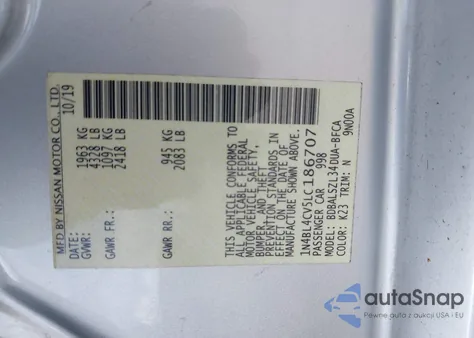 2020 Nissan Altima Sr Fwd из США, поврежденный, VIN 1N4BL4CV5LC186707